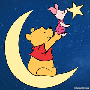 Winnie the Pooh and Piglet reaching for the stars