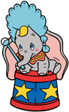 Dumbo dressed as a baby at the circus