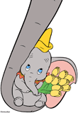 Dumbo holding a bouquet of flowers for his mom Jumbo on Mother's Day