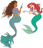 Both Ariels together: live-action and animated Ariel