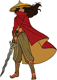 Raya wearing her cape with her sword