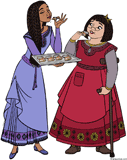 Asha and Dahlia eating cookies shaped like King Magnifico's head