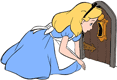 Alice peering through doorknob key hole