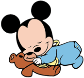 Baby Mickey sleeping with his teddy bear