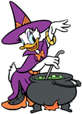 Witch Daisy Duck stirring bubbling cauldron