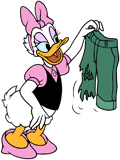 Daisy Duck holding up a torn pair of pants