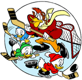 Launchpad, Huey, Dewey, Louie playing hockey