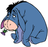 Sullen Eeyore with a thistle in his mouth