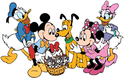 Mickey Mouse & friends admiring kittens in a basket
