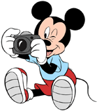 Mickey Mouse taking a picture with a camera