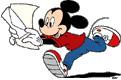 Mickey Mouse running with a letter