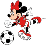Minnie Mouse running after a soccer ball