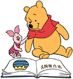 Winnie the Pooh and Piglet reading a book