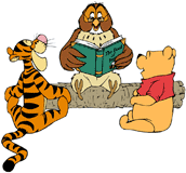 Owl reading from the book of bees to Tigger and Winnie the Pooh