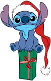 Stitch sitting on a Cristmas present