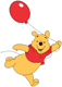 Winnie the Pooh running with a red balloon