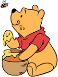 Winnie the Pooh eyeing a honey bee