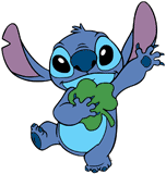 Stitch holding a clover to his heart