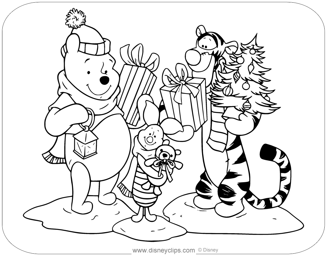 Simple Pooh Christmas Coloring Pages with simple drawing