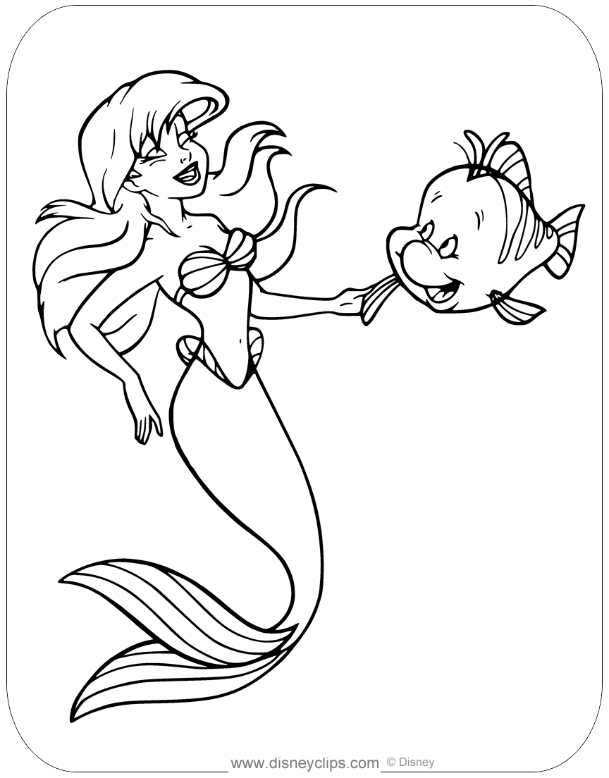 Ariel And Flounder Coloring Page