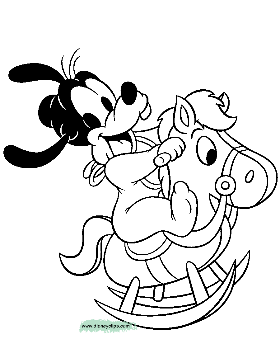 coloring page Baby Goofy on rocking horse
