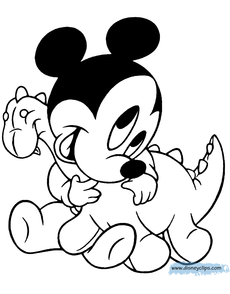 coloring page Baby Mickey hugging toy