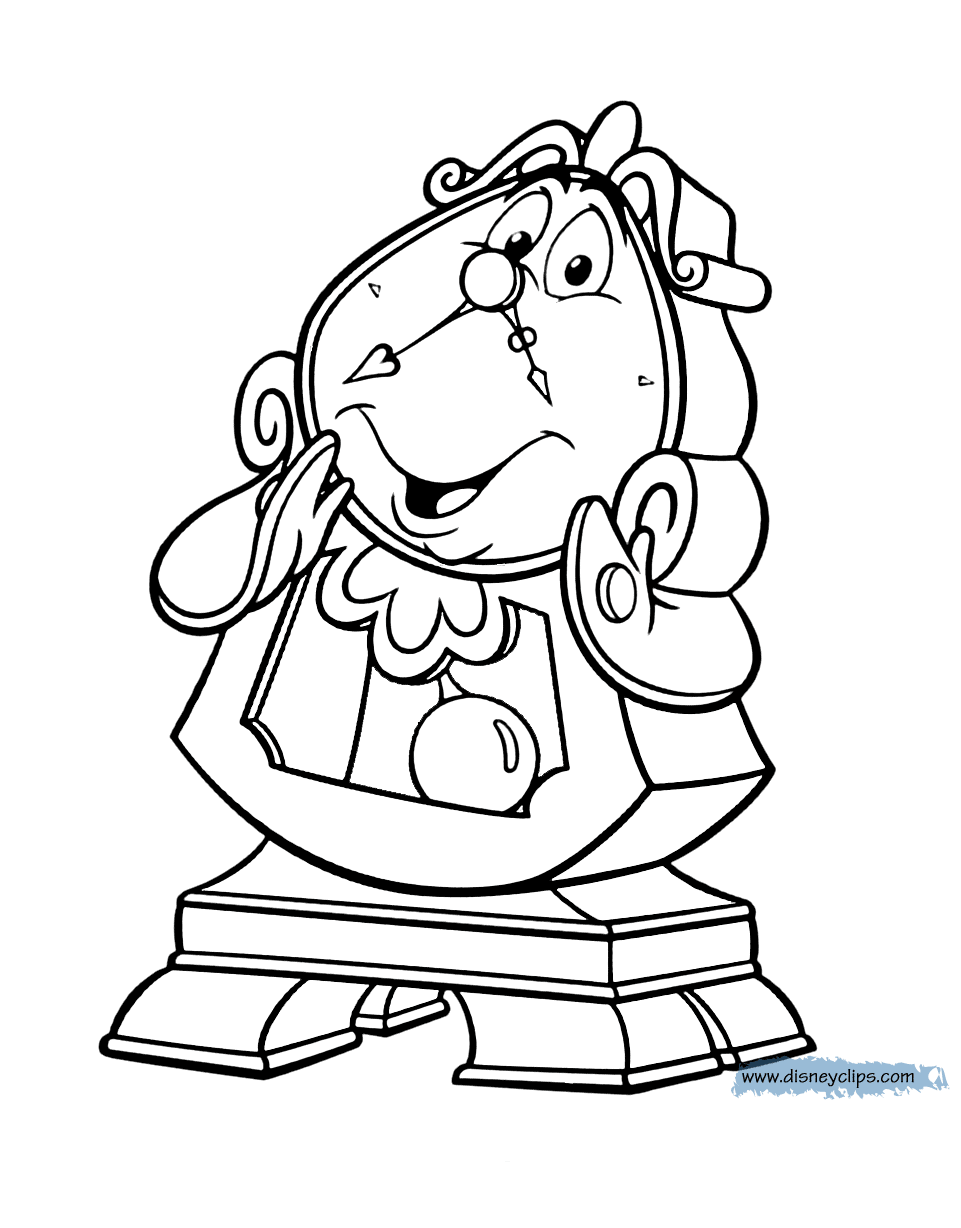 Beauty And The Beast - Belle talking with Mrs. Potts, Chip and Lumiere  coloring page