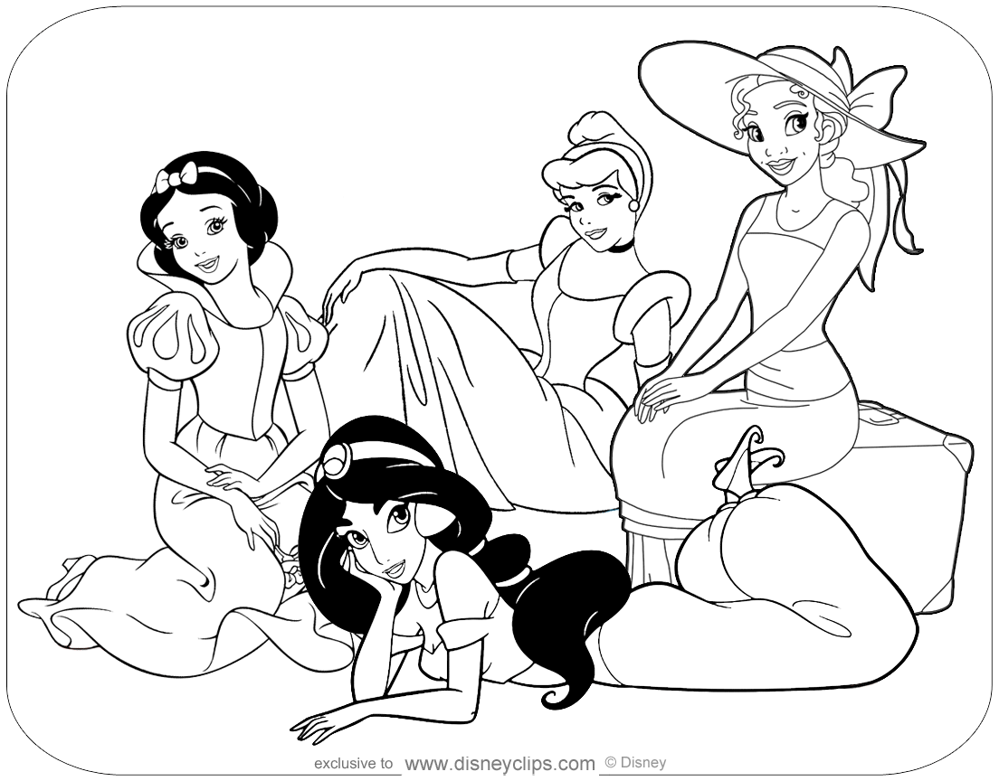 Disney Princess Belle,Snow white,Cinderella,Aurora, Ariel and Jasmine  Coloring Page fun for kids 