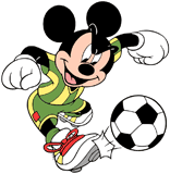 Mickey Mouse kicking the soccer ball