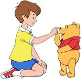 Christopher Robin touching Winnie the Pooh's nose