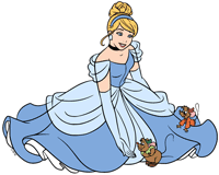 Cinderella reaching out to Gus and Jaq