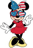 Minnie Mouse dressed in stars and stripes with sunglasses