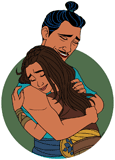Raya hugging her father Chief Benja